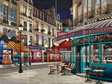 Paris France street at night outdoor caf boutique ceramic tile mural backsplash