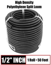 1/2" Inch Quality Split Wire Loom Polyethylene Sleeve Tubing - Black - 50 Feet