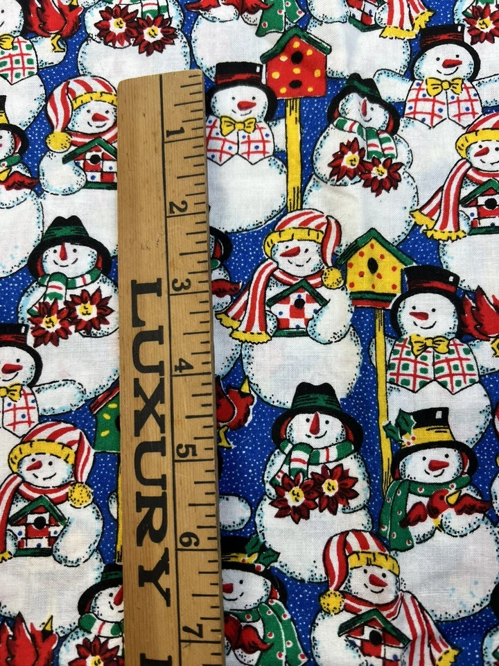 Christmas Snowman Quilter's Fabric 20 " Green Red Cotton Vintage Crafts Sewing - Image 4 of 4