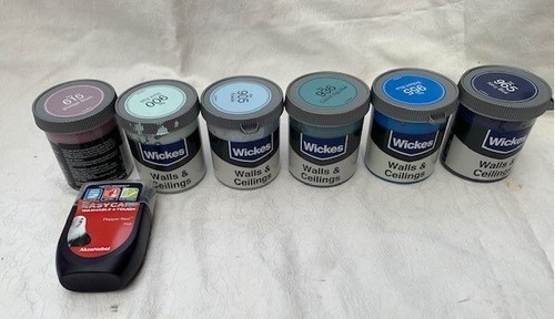 A mix of Blue and Blush wall paint testers MATT finish