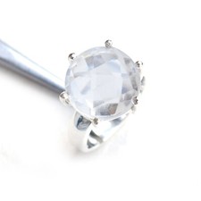 Natural Clear quartz Ring, Crystal quartz Ring 925 Sterling Silver Prong-HR331