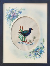 Pukeko (wild chicken) completed cross stitch picture