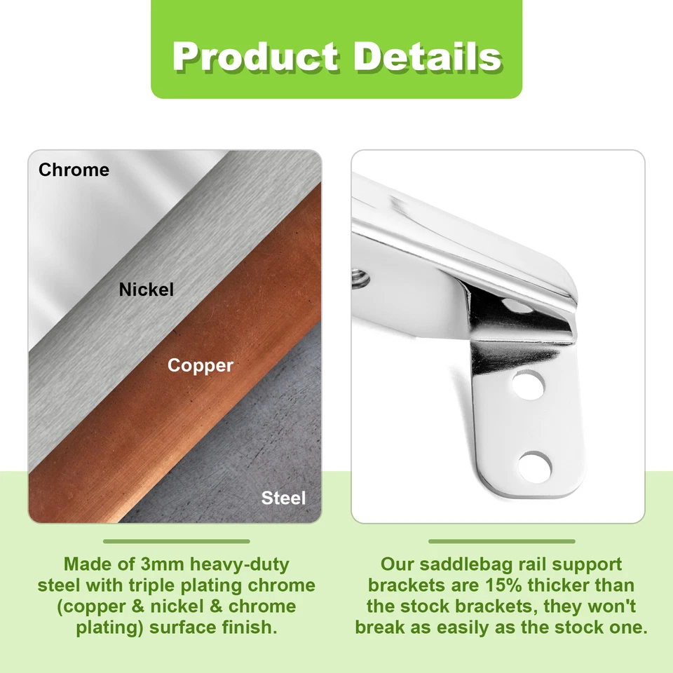 Chrome Heavy Duty Saddlebag Rails Support Bracket Set for Harley Touring Dresser - Image 4 of 4