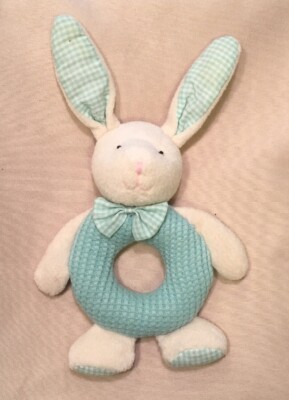 8  Bath & Body Works RUSS BERRIE BUNNY RABBIT Ring RATTLE PLUSH TOY Mint Green