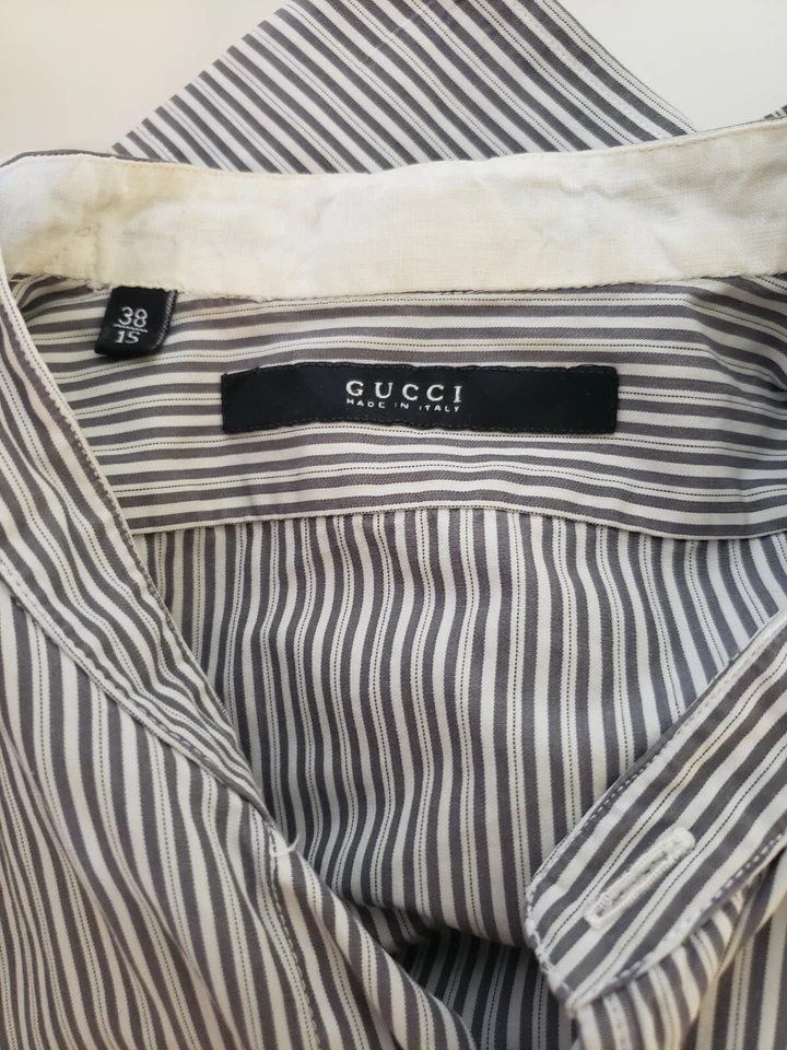 Gucci Mens Striped Dress Shirt Made in Italy Banded Collar 38/15 Rare Upscale - Image 4 of 4