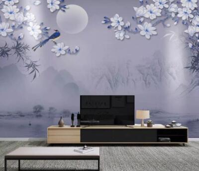 3D Flower Branch Moon K10607 Wallpaper Mural Self-adhesive Removable Sticker Kay