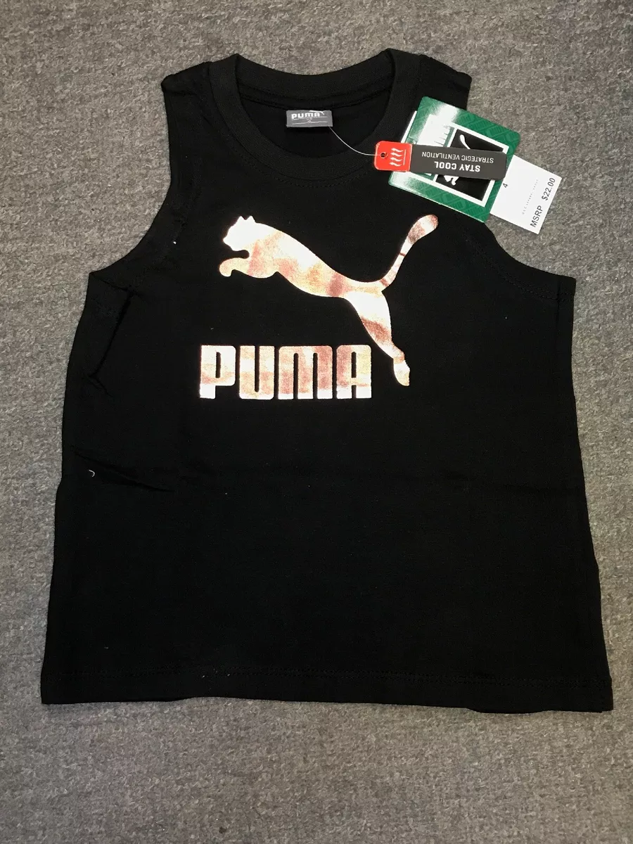 NWT Puma Girls Sleeveless Shirt Black With Rose Gold Size 4 eBay