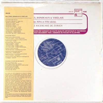 HARMONIA MUNDI Machaut Landini ENSEMBLE RICERCARE DE ZURICH Ballades HMA-592 EX+