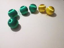 6 Vintage Silk Satin Sheen Styrofoam Christmas Ball Ornaments Green  Yellow 2  