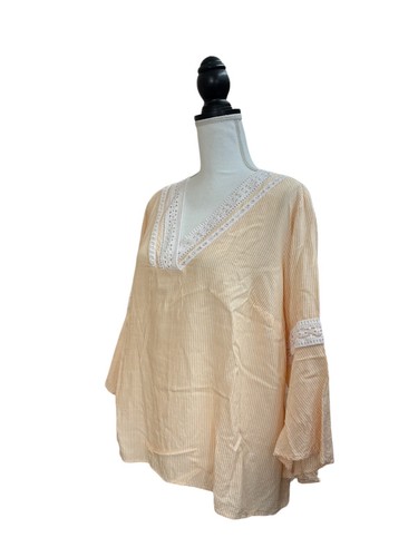 Jessica Simpson Women Orange Striped Lace Accent Blouse 1X - Picture 2 of 5