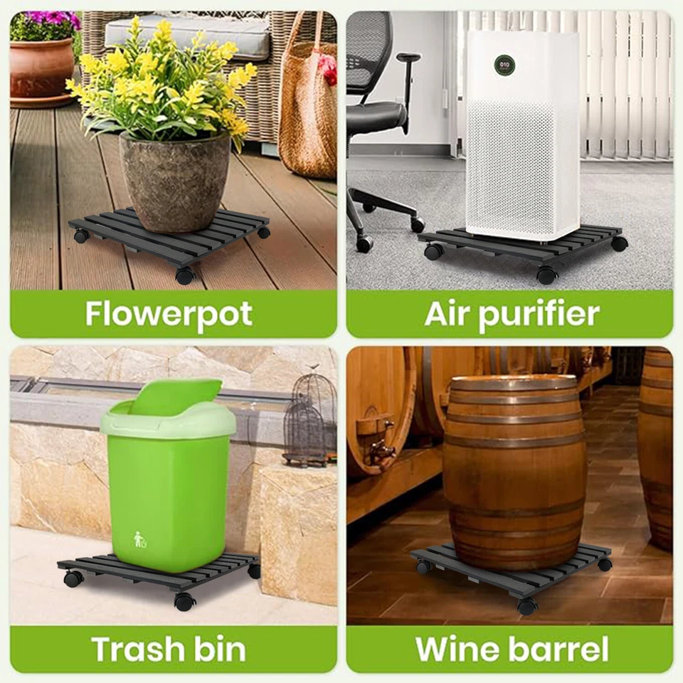 20英寸方形木辊种植器收纳盒果木板条轮植物盆栽罐 — 第 4/4 张图片