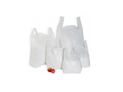  Plastic Vest Carrier Bags White - Supermarkets Market Stalls Shops Boutique - Image 1 of 4