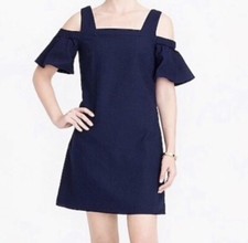 NWT J.Crew Factory Sz S Navy Cold Shoulder Lined Mini Dress Basketweave Textured