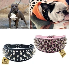 PU Leather Adjustable Collar Sharp Spiked Studded for Medium Dog Pitbull Mastiff