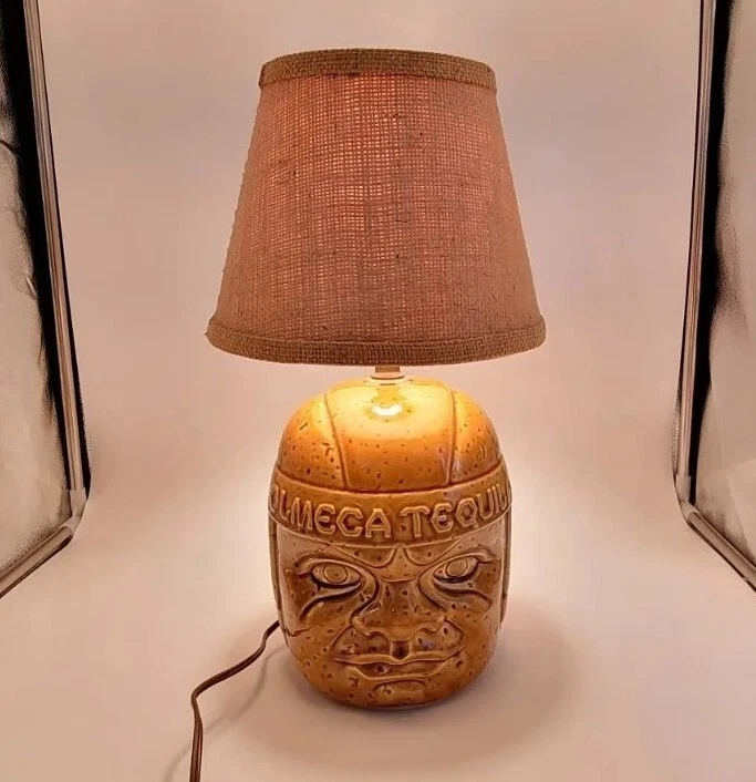 Olmeca Tequila Vintage Pottery Tiki 2 Face Table Lamp With Shade