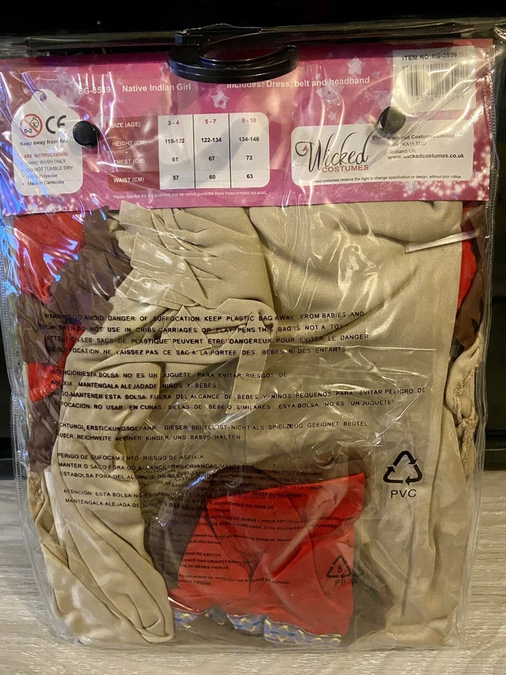 Wicked Costumes Native Indian Girl Fancy Dress. Dress/Belt/Headband Age 8-10 New - Image 4 of 4