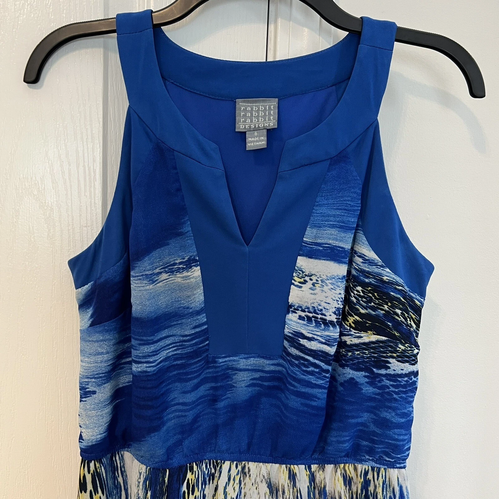 VETEMENTS Maxi abito Rabbit Designs A Line Vacay spiaggia crociera resort costiero blu floreale 6
