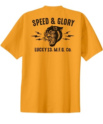 Lucky 13 Panther Head Speed & Glory Motorcycle Tattooed Biker T Shirt LM1000PA