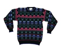 Vtg Deans of Scotland Wool Knit Womens Pullover Sweater Floral Sz Medium Preppy
