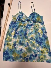 Gilligan and O'Malley Sleeveless Nightgown Large Blue Green Floral Pattern Sheer