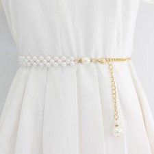 Adjustable Pearl Metal Waist Chain Lady Skirt Dress Sweater Slim Thin Waistbands