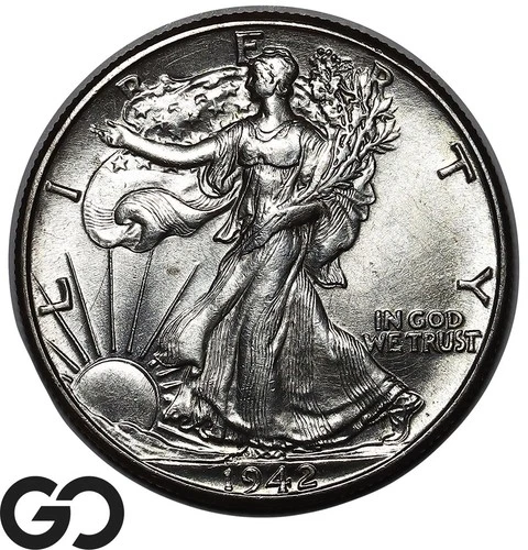 1942 Walking Liberty Half Dollar, Solid Gem BU++