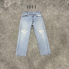 Rare Vintage 90 USA Levi 501 Jeans Actual 32x26 Light Wash Blue Distressed