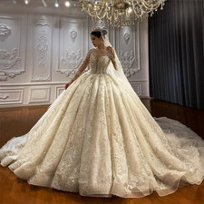 Customized Wedding Dresses Princess Lace Floor Length Ball Gown SequinCathedral