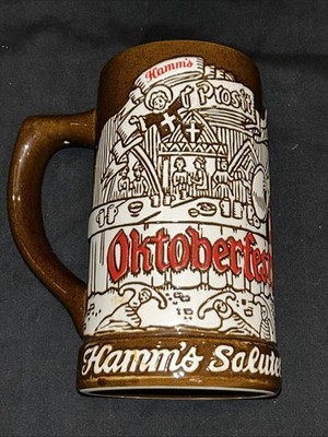 Vtg 1973 Hamm s Beer Oktoberfest 18 Oz. Ceramic Stein 6  Embossed Mug W3
