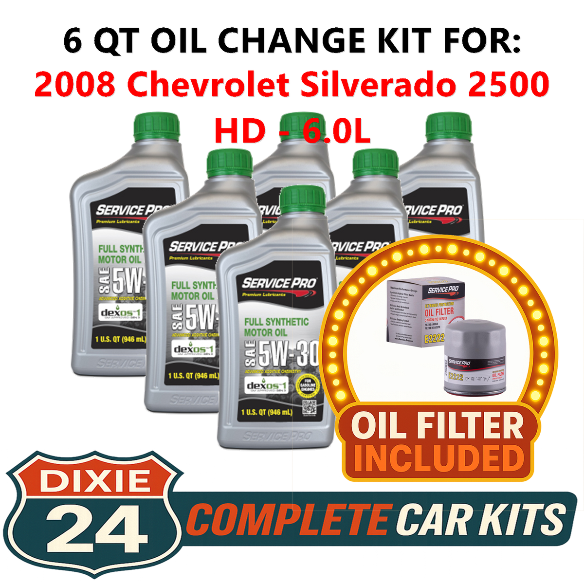 Fits: 2008 Chevrolet Silverado 2500 HD 6.0L Synthetic Oil & Filter