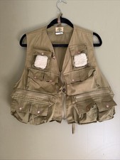 VTG Ideal Fishing Vest Mens S/M Green Olive Drab Talon Zippers Fly Patch