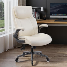 Beige Ergonomic High-Back Executive Office Chair with Lumbar Support