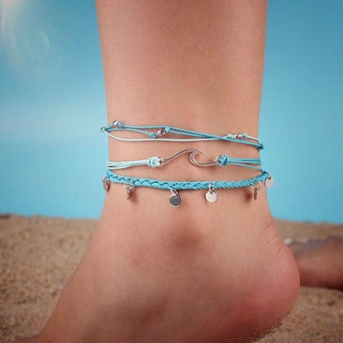 Waterproof String Anklets Cute Beaded Ankle Bracelets Boho Wave Anklet Stainless - Picture 3 of 6