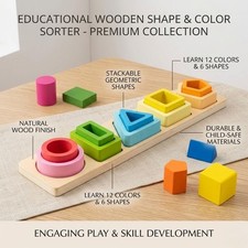 Montessori Wooden Toys for Kids Shape Sorting Stacking Learning Puzzle Set