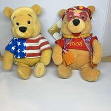 VTG Disney Winnie the Pooh Bear Bean Bag Plush Flower Power American Flag 8" toy