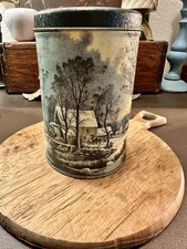 Currier and Ives The American Homestead Vintage Metal Tin - As Is - 5.5” Tall