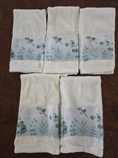 Avanti Linens Set Of 5 Hand Towels Botantial Leaves Blues Greens 25x15 Off White