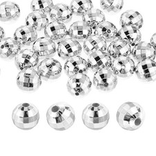Disco Ball Beads, 50 Pcs 16mm Acrylic Mirror Ball Charm, Silver Tone