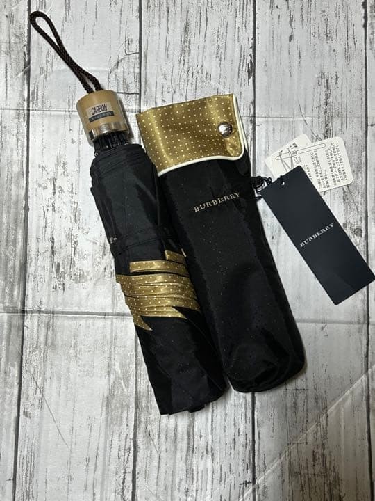 BURBERRY Foldable Umbrella Dot Pattern Black Beig… - image 6