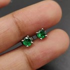 4mm Simulated Round Emerald Solitaire Stud Earrings 14K White Gold Plated#7 — photo 2