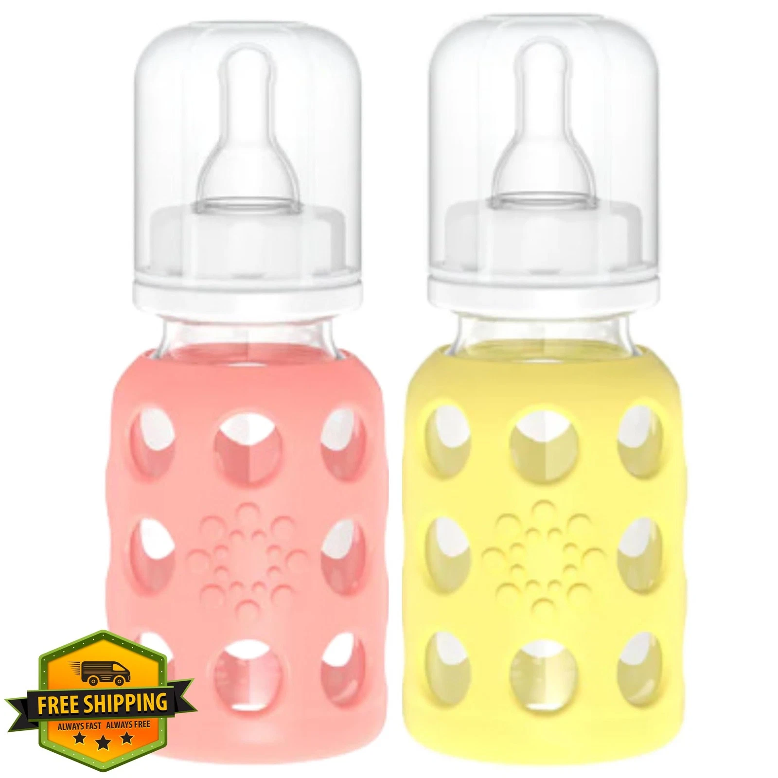 Lifefactory 4oz Glass Baby Bottles 2pk, Cantaloupe/Banana