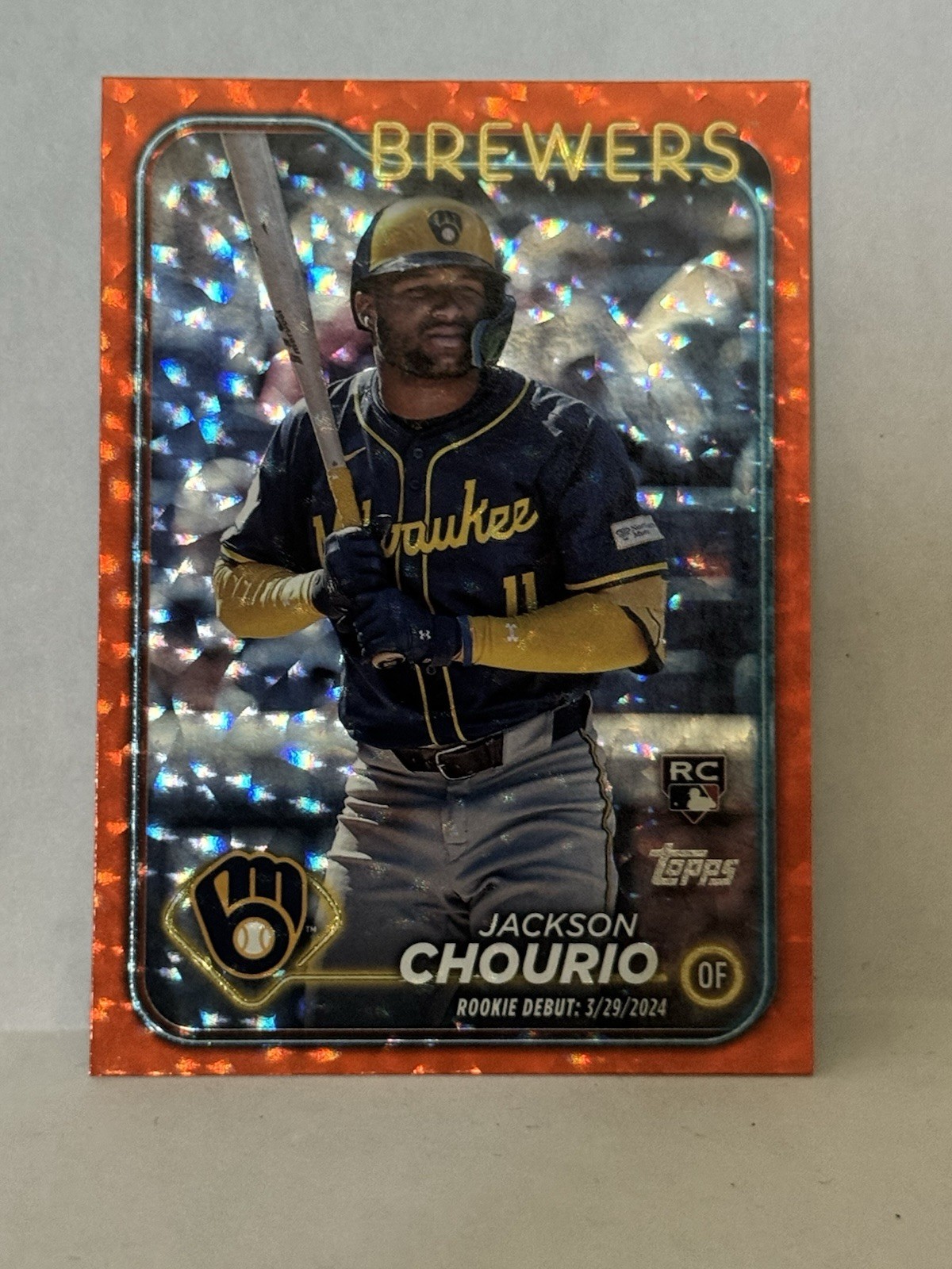 2024 Topps Update Jackson Chourio /299 Debut #US155 Orange Crackle Rookie Card
