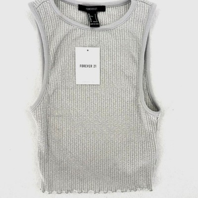 Forever 21 Womens Ribbed Tank Light Grey Lettuce Edge Small NEW Layering