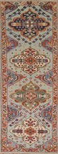 8 ft Oriental Runner Rug 3x8 Light Blue Wool Hand-made Geometric Hallway Carpet