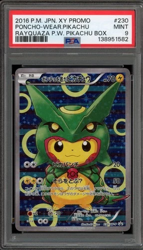 Pokemon Poncho-Wearing Pikachu Rayquaza Japanese Full Art Promo 230/XY-P PSA 9