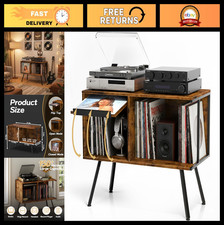 Vintage Flip Top Record Player Stand - Holds 150 Albums, Mid Century Stereo Cab