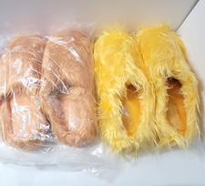 2 Pair NEW Retro Fuzzy Slippers 1 Yellow 1 Beige Both Sz XL 9.5-10.5 Easy USA