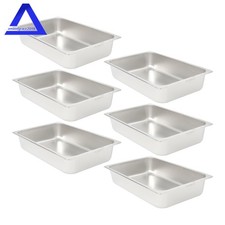 Steam Table Hotel Pans Full Size 4" Deep 6 Pack Stainless Metal Tray Sets