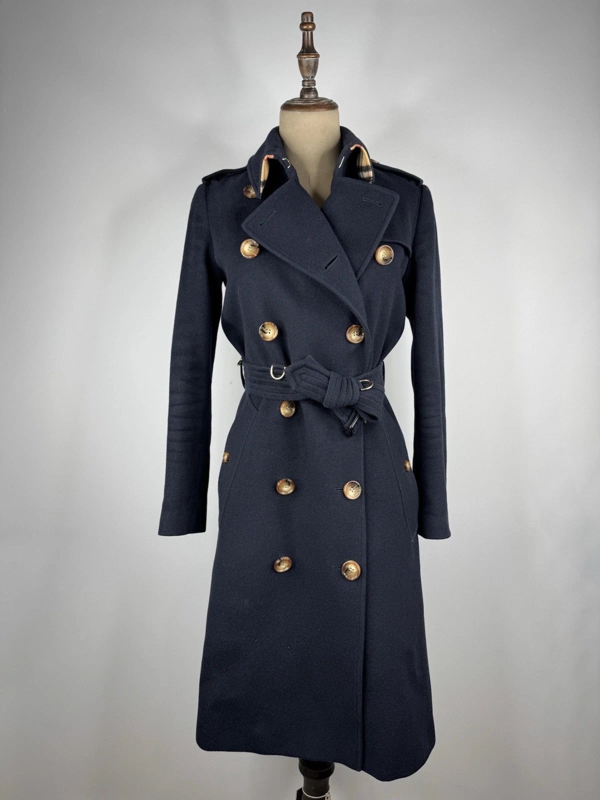 Burberry — Burberry Women's Cashmere Trench Coat Overcoat Dark Blue Size 30