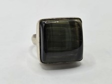 Size 6 Sterling Silver Ring Square Brownish/Green/Grey Tiger's Eye Stone